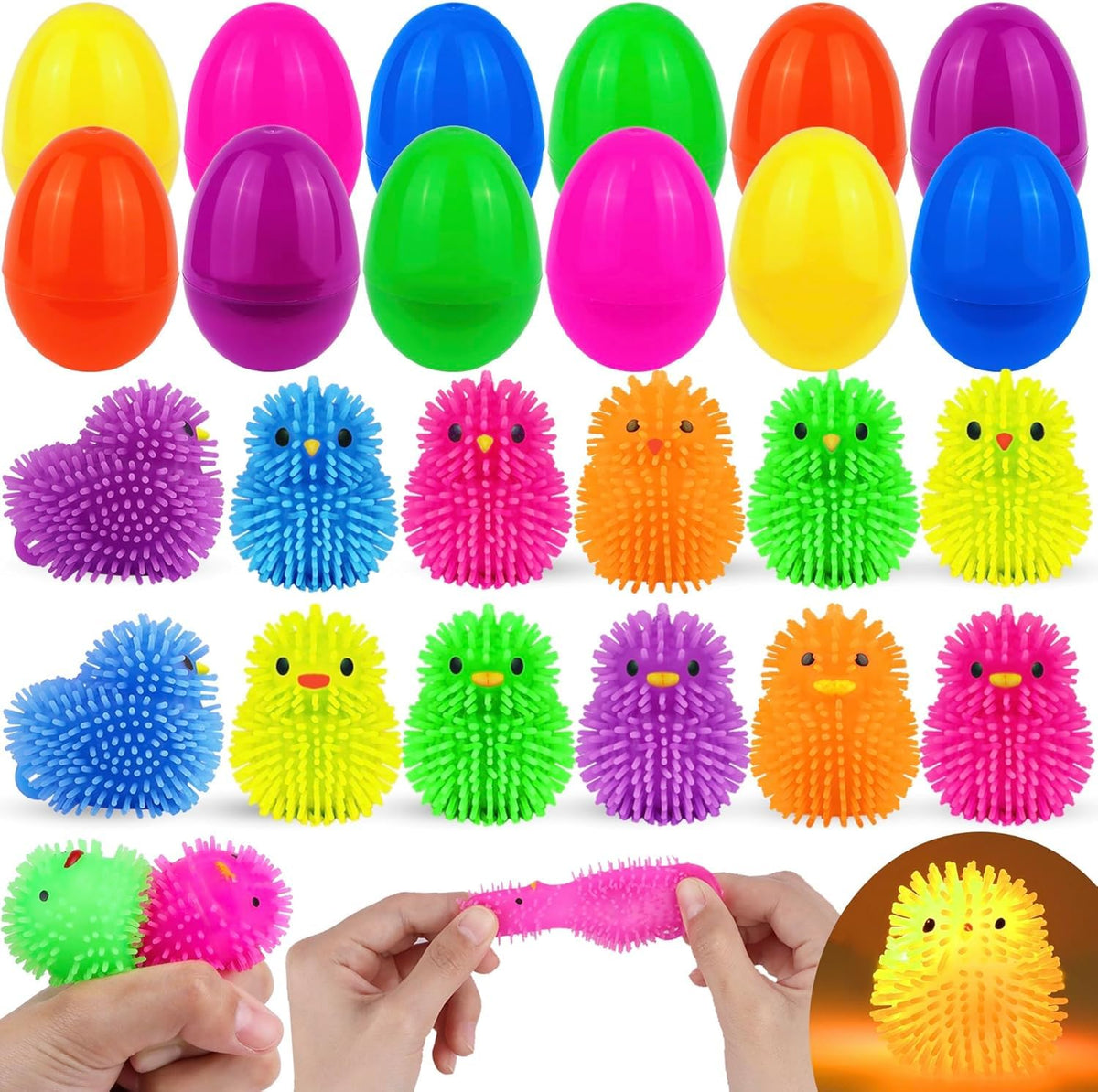 FLYSNK Easter eggs with LED puffer balls light up for festive hunts.