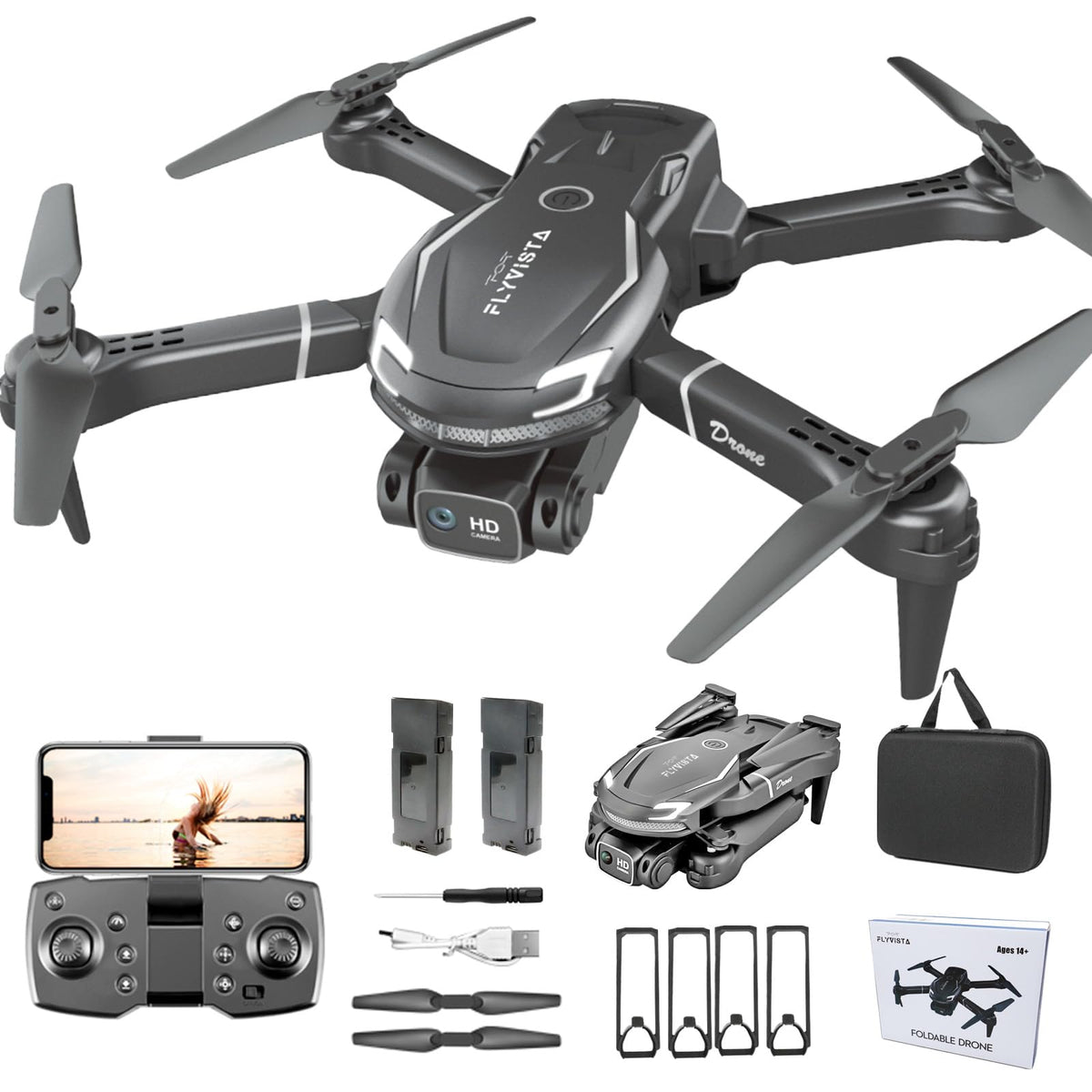 FLYVISTA Cool Mini Drone front view showing a bold shark-inspired design for kids