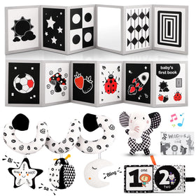 Flyxingxia high contrast book with mirror boosts visual focus for newborns