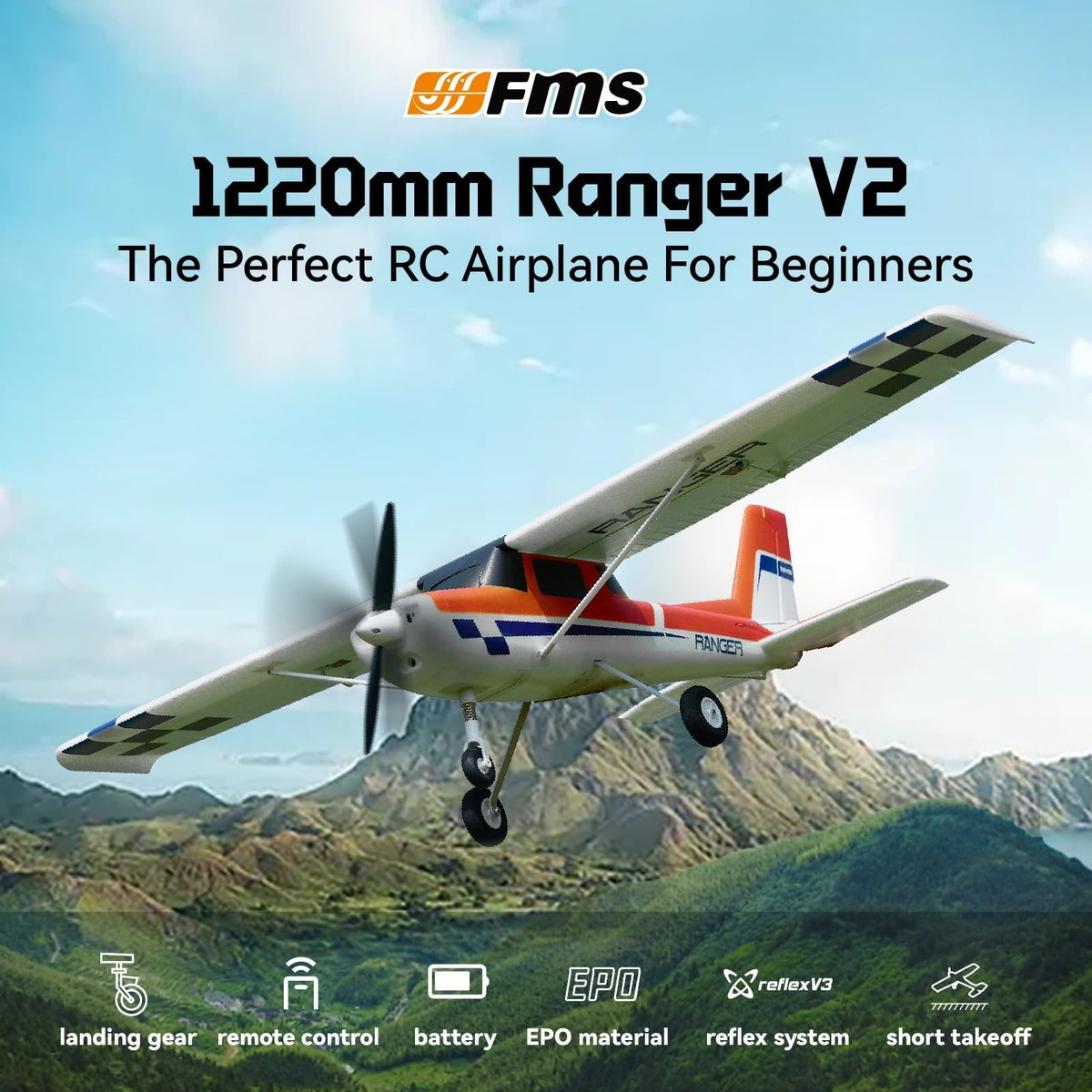 FMS Ranger Reflex V3 RTF transmitter enables quick setup and flight.