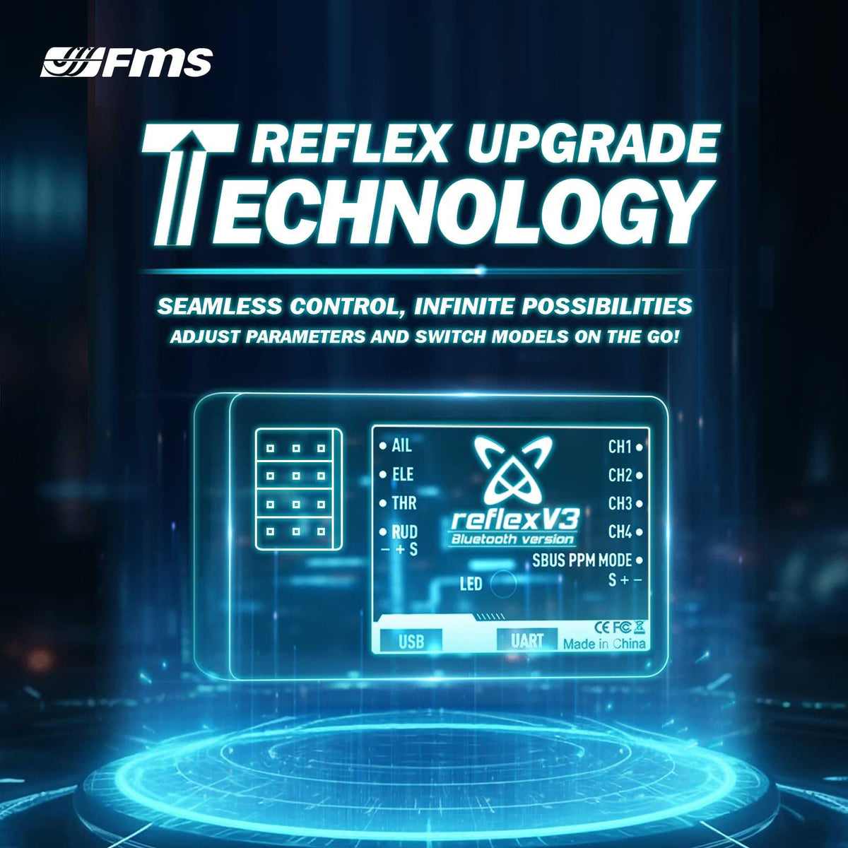 FMS Reflex V3 includes a 4-channel jumper to simplify flight mode selection