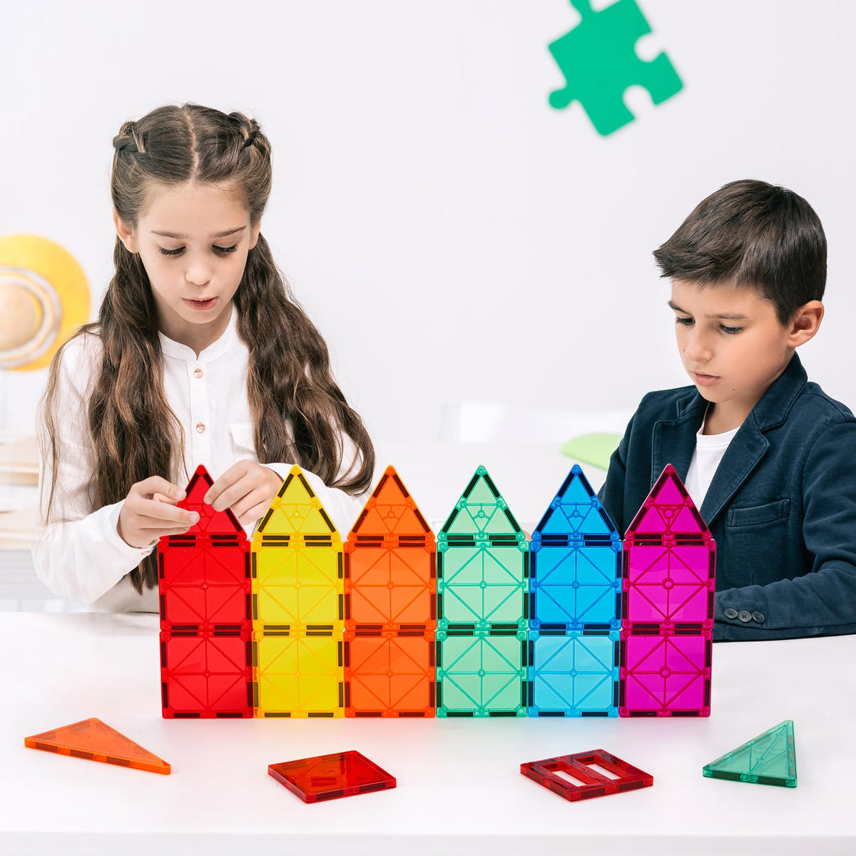 FNJO magnetic tiles 110pcs gift-ready set suitable for birthdays and holidays