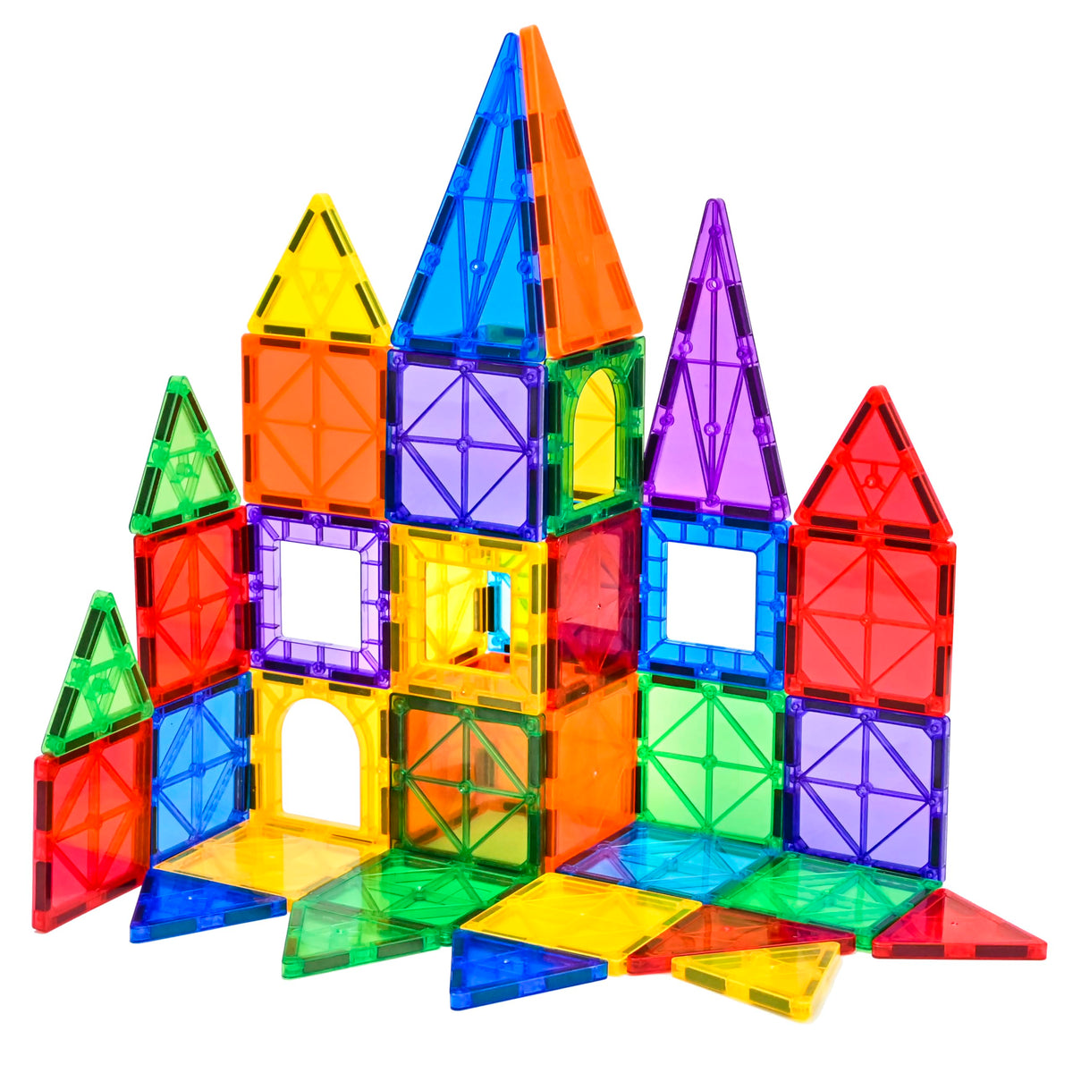 FNJO magnetic tiles 64-pcs box showing organized set for creative play.