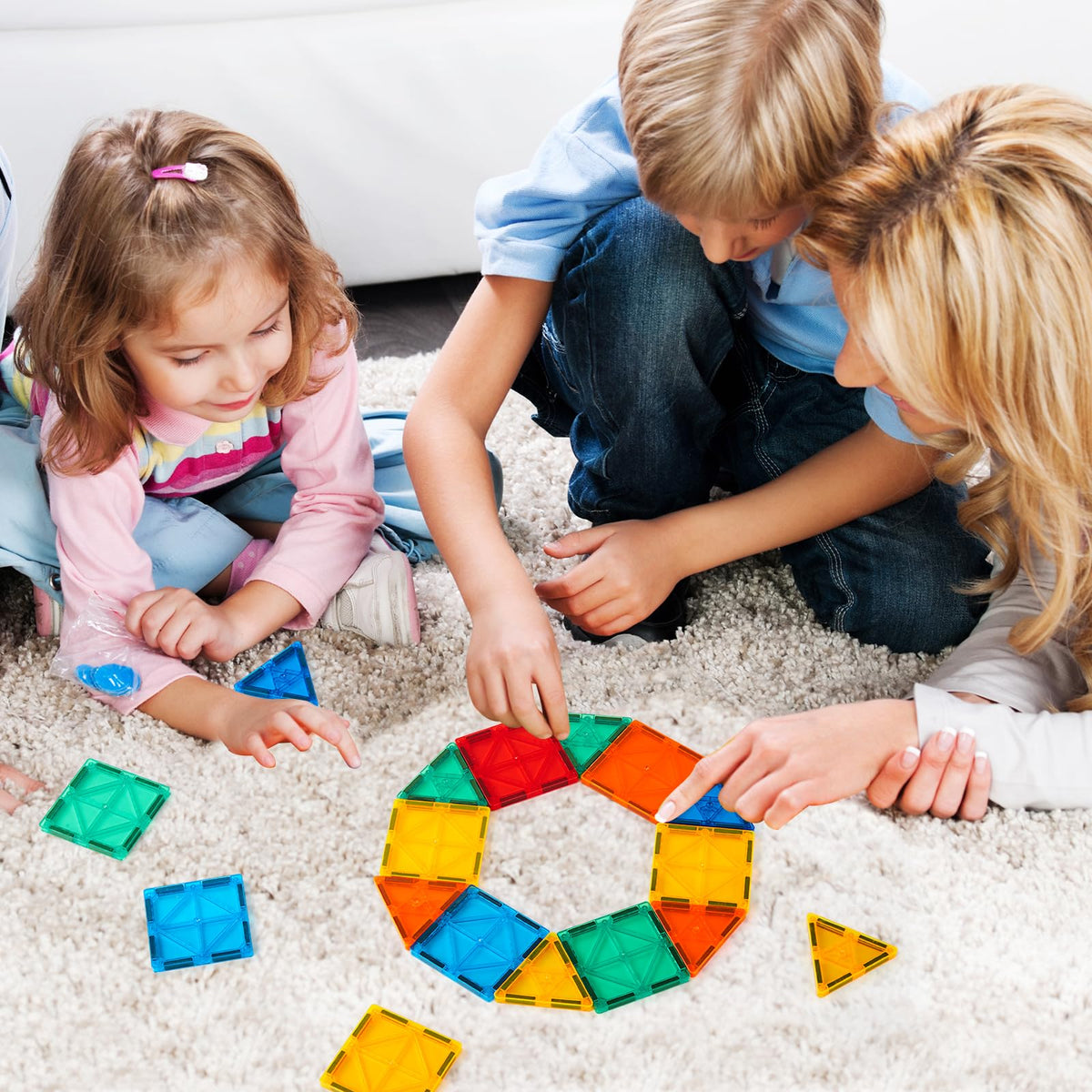 FNJO tiles in use for kids building and creative play.