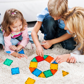 FNJO tiles in use for kids building and creative play.