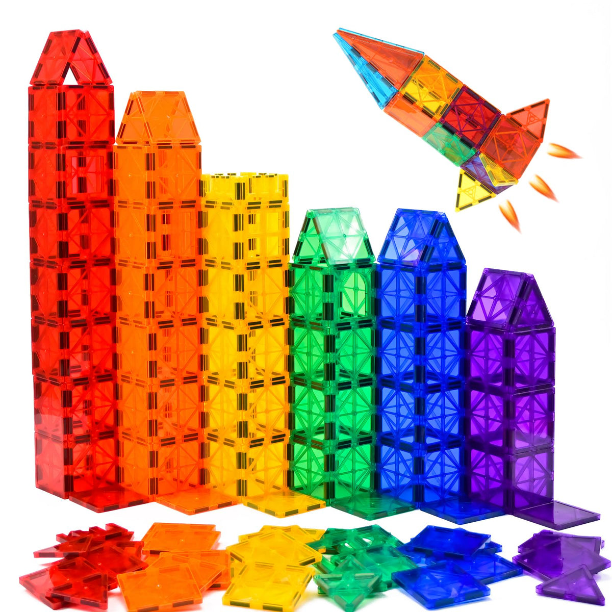 FNJO magnetic tiles closeup magnets highlight strong magnets for easy building.