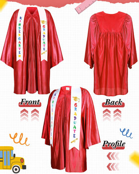 Foaincore satin stole with kindergarten graduate print for a festive ceremony look.