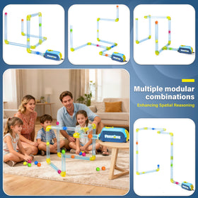 Foamore airflow tube kit foam-balls illustrates colorfully bouncing components to observe aerodynamics