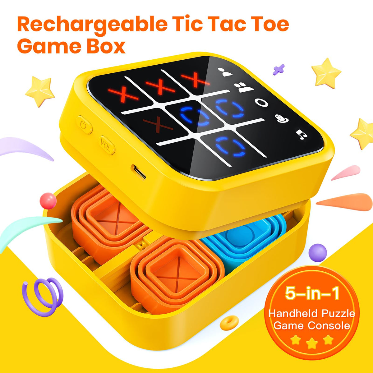 Yellow front view of Focfundier game box for easy identification