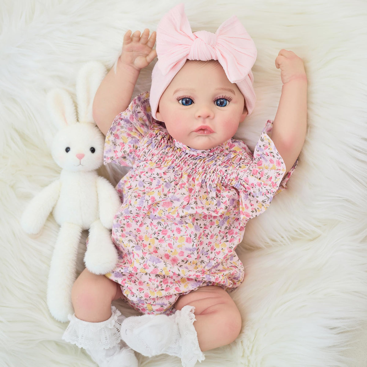 FOCKOF Realistic Reborn Baby Doll 18inch hair and eyelashes closeup for lifelike realism.