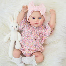 FOCKOF Realistic Reborn Baby Doll 18inch hair and eyelashes closeup for lifelike realism.