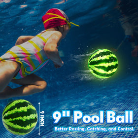 Focusport glow-in-water ball supports football, basketball, and tag-inspired pool games.