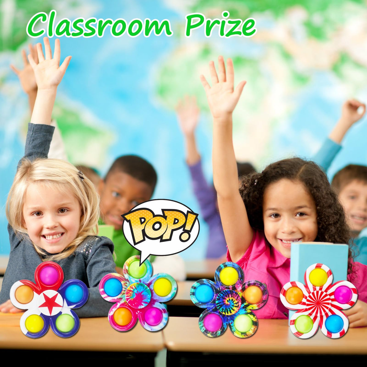 fodyne child using pop it spinner in classroom for focus