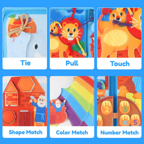 FoenixArte Noah’s Ark Busy Book sticking activities foster finger precision and creativity.