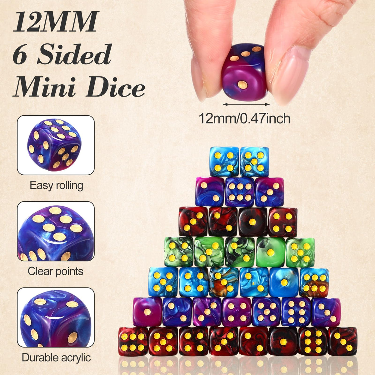 Foilswirl 12mm D6 dice offering easy handling and quick rolling.