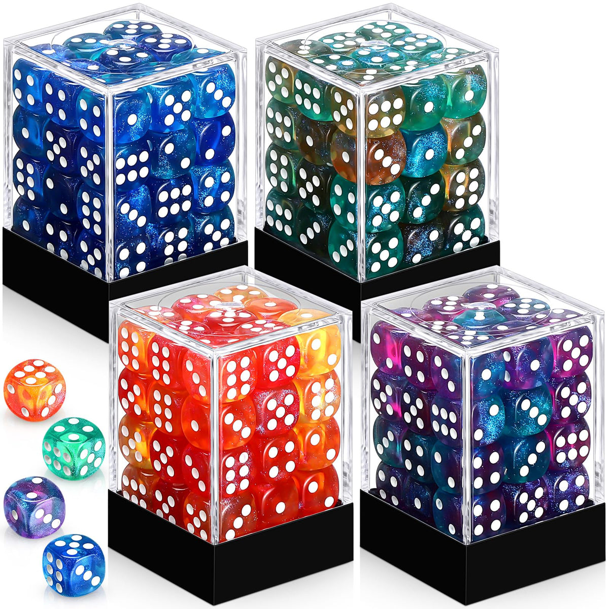 Foilswirl 144-dice set in luminary colors for classroom games.