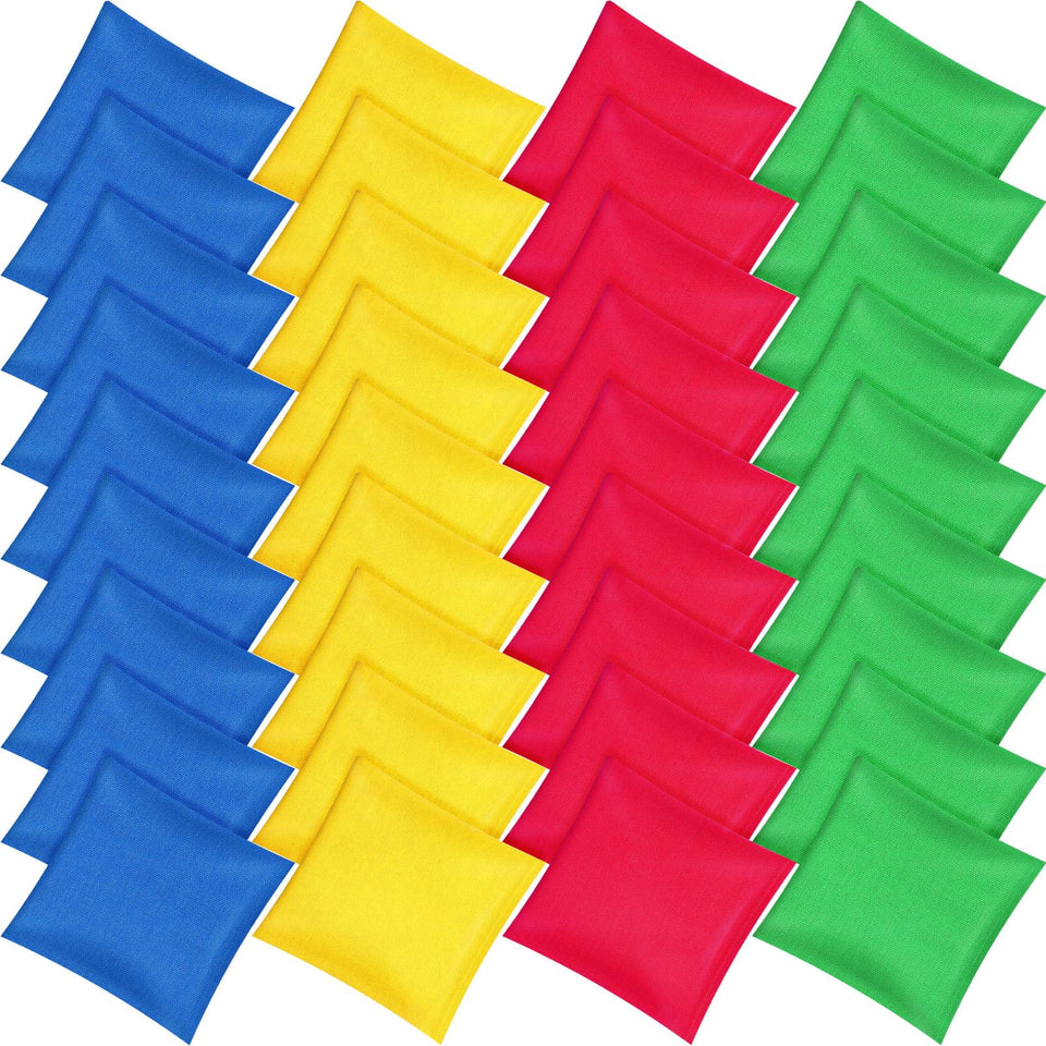 Foilswirl 36 colored nylon bean bags for cornhole tossing, durable outdoor play.