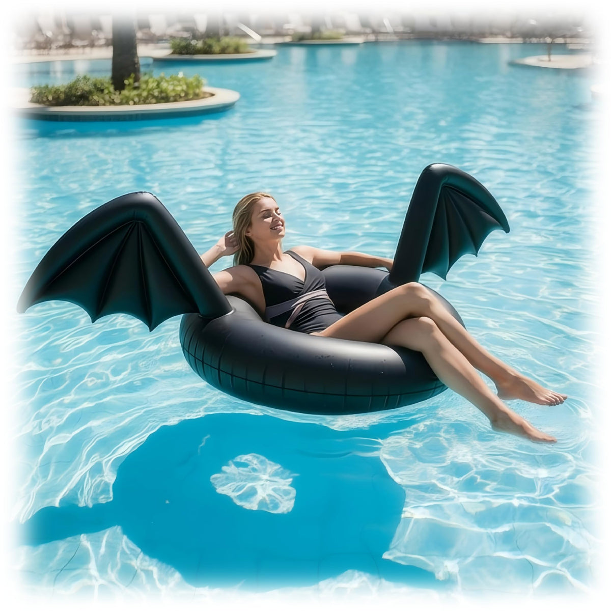 Foilswirl bat wings pool float fully inflated for expansive pool lounging