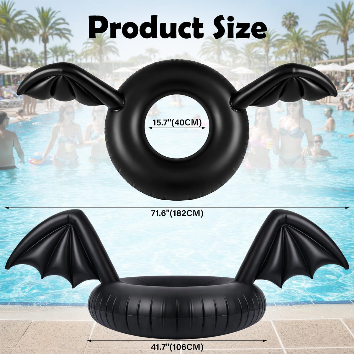 Foilswirl bat wings pool float side view, ideal for dramatic photos
