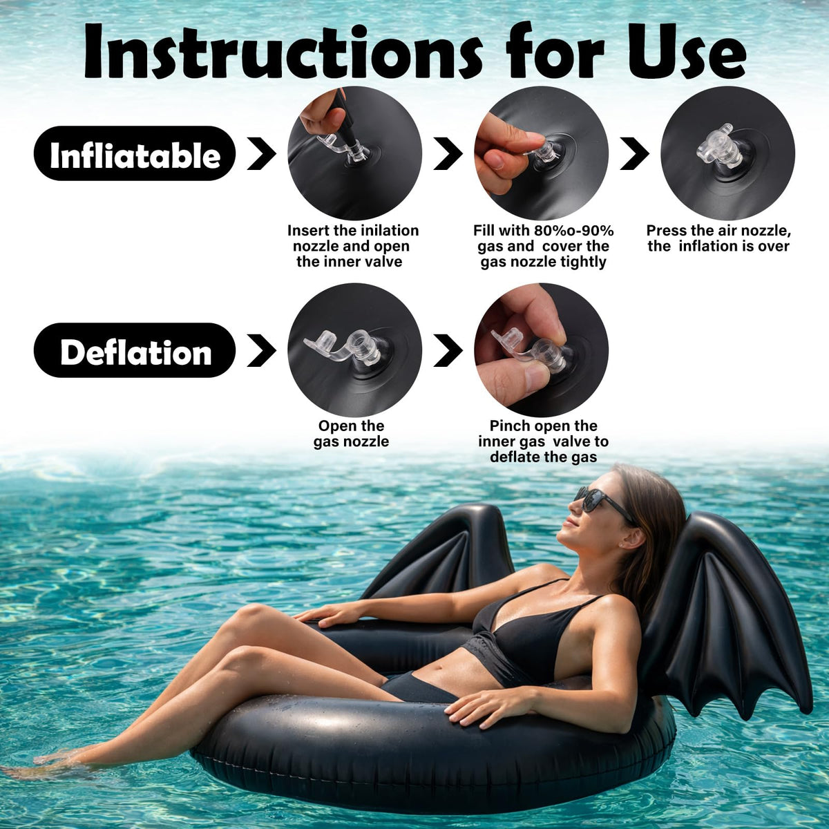 Foilswirl black bat wings float ready for beach relaxation