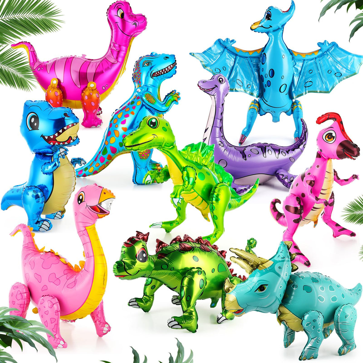 Foilswirl giant dinosaur balloons on a floor display enhance a jungle party