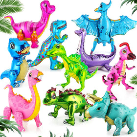 Foilswirl giant dinosaur balloons on a floor display enhance a jungle party