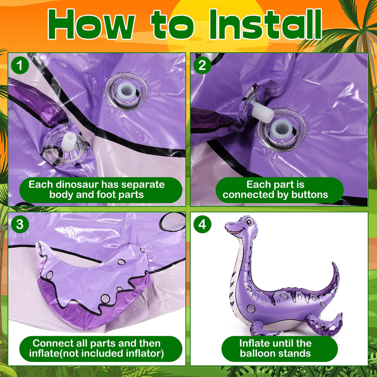 Foilswirl dinosaur balloons used as playful photo props at celebrations