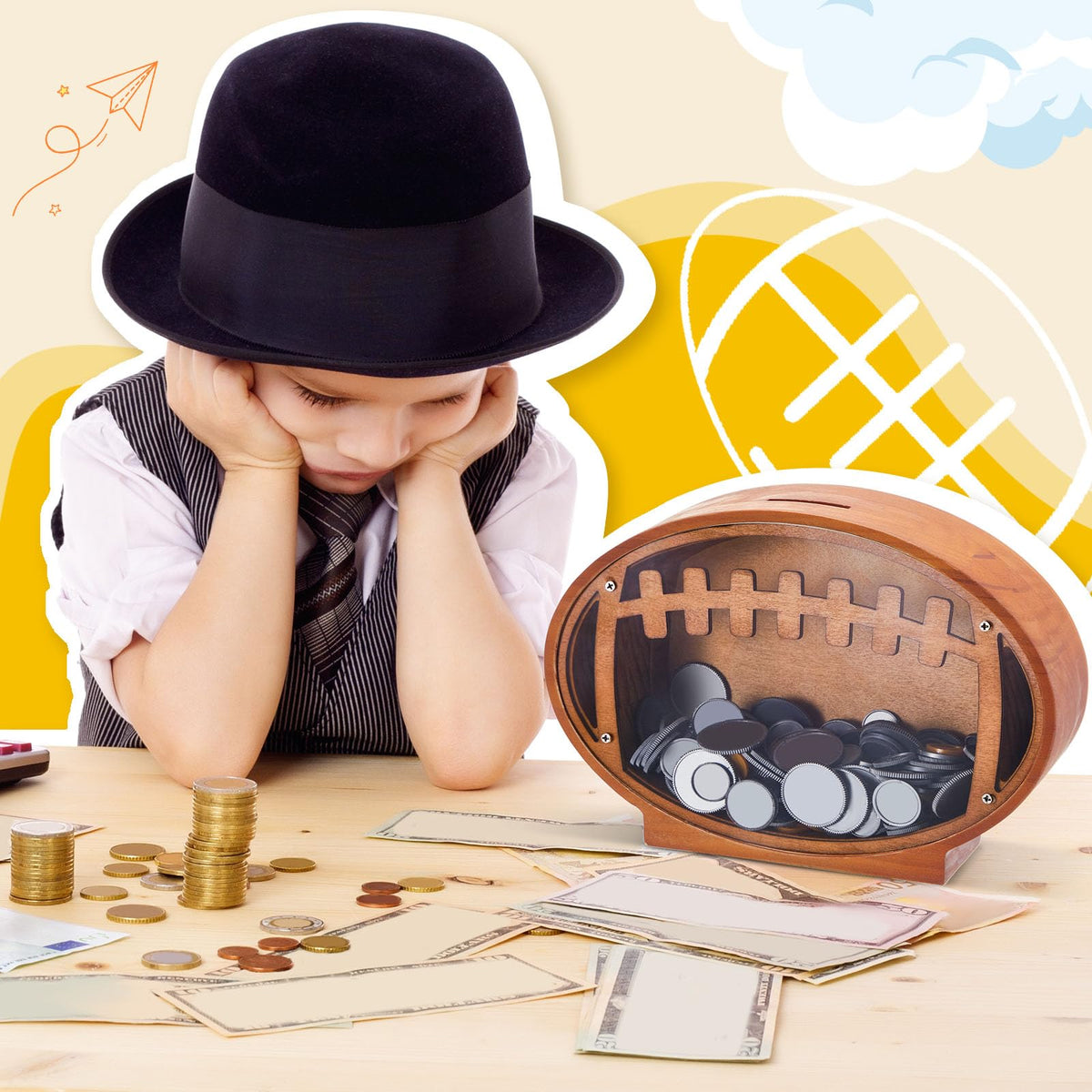 Foilswirl football piggy bank ideal for kids' rooms or sports parties