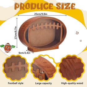 Foilswirl football piggy bank side view highlighting sturdy wooden construction