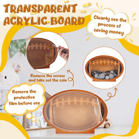 Foilswirl football piggy bank transparent window showcases savings progress
