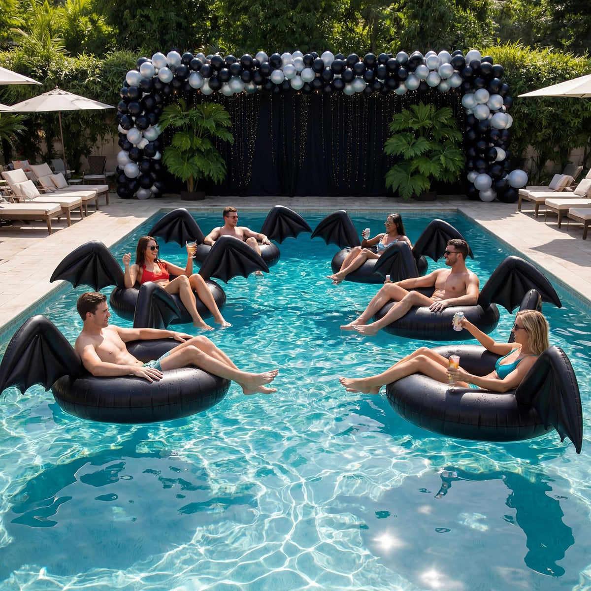 Foilswirl giant bat wings swim ring enhancing pool party vibes