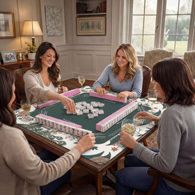 Foilswirl floral-green pattern enhances tabletop aesthetics during games.