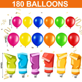 Foilswirl blue paint-tube balloons create an art-themed celebration backdrop