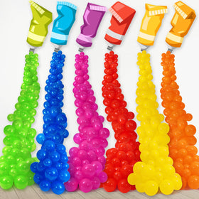 Foilswirl green paint-tube balloons offer vibrant party decor and photo opportunities