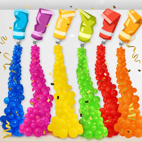 Foilswirl yellow paint-tube balloons brighten birthdays and school events