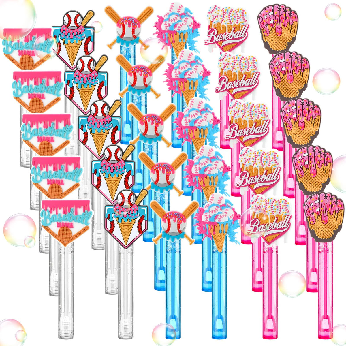 Foilswirl baseball-theme wand – bright pink and blue for parties and gifts.