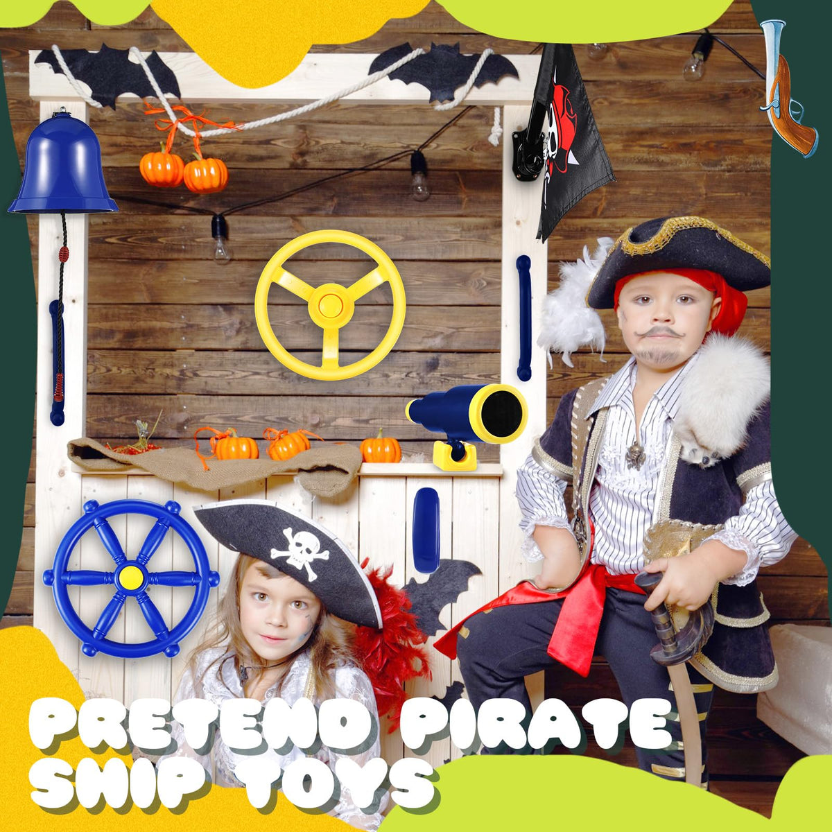 Foilswirl pirate flag with pole boosts theme play in open air