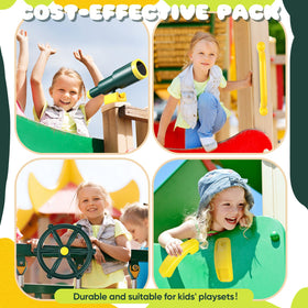 Foilswirl pirate playhouse theme enhances backyard imagination.