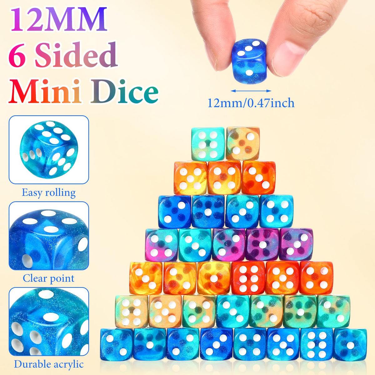 Foilswirl transparent storage box keeps dice organized.