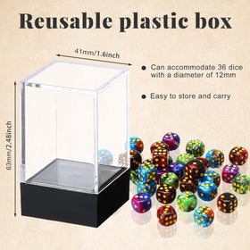 Foilswirl transparent storage box keeps dice organized and portable.