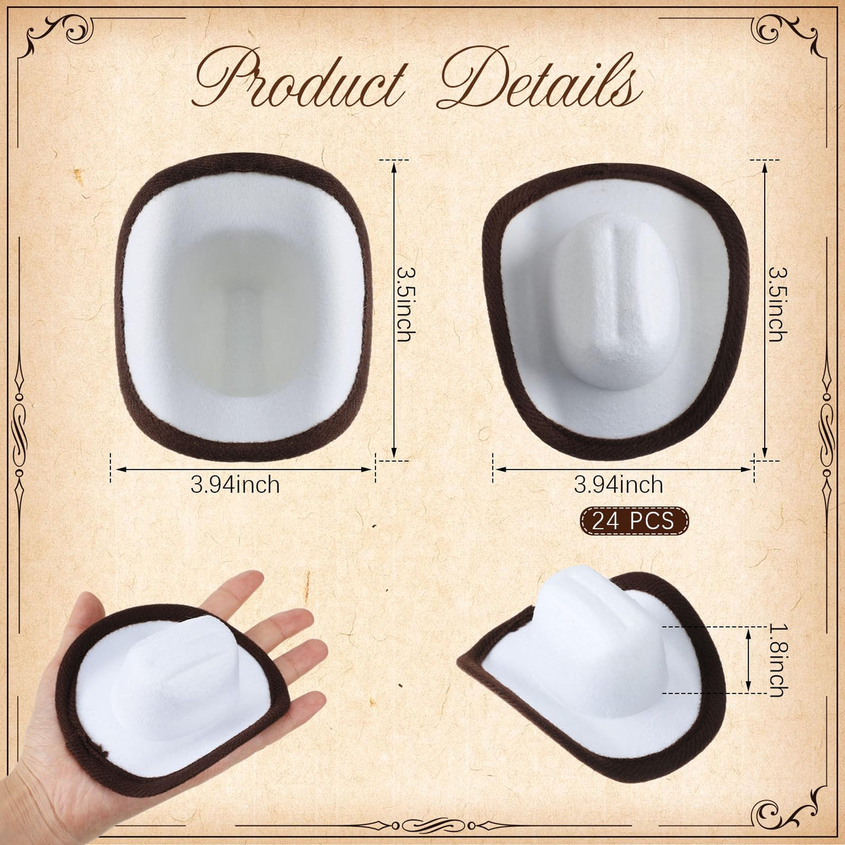 Foilswirl white hats with brown trim for dollhouse styling