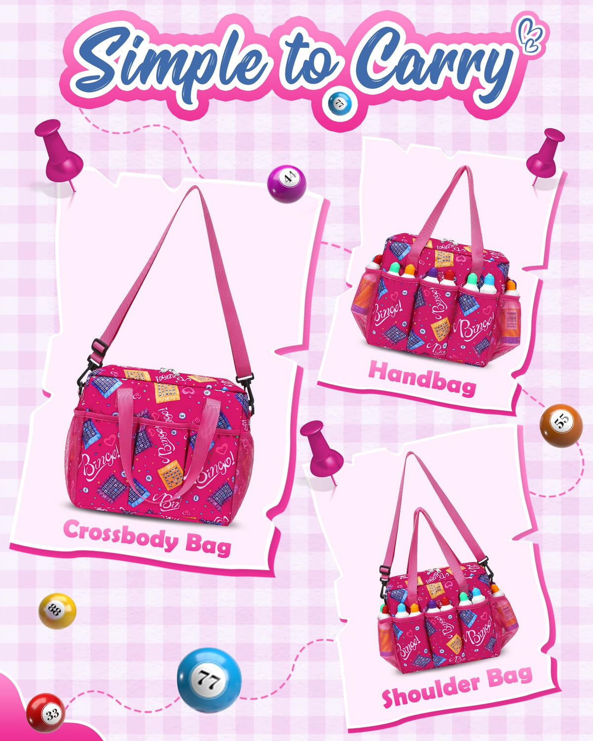 FOKDUVB bingo bag interior organization with zippered pocket and mesh slots