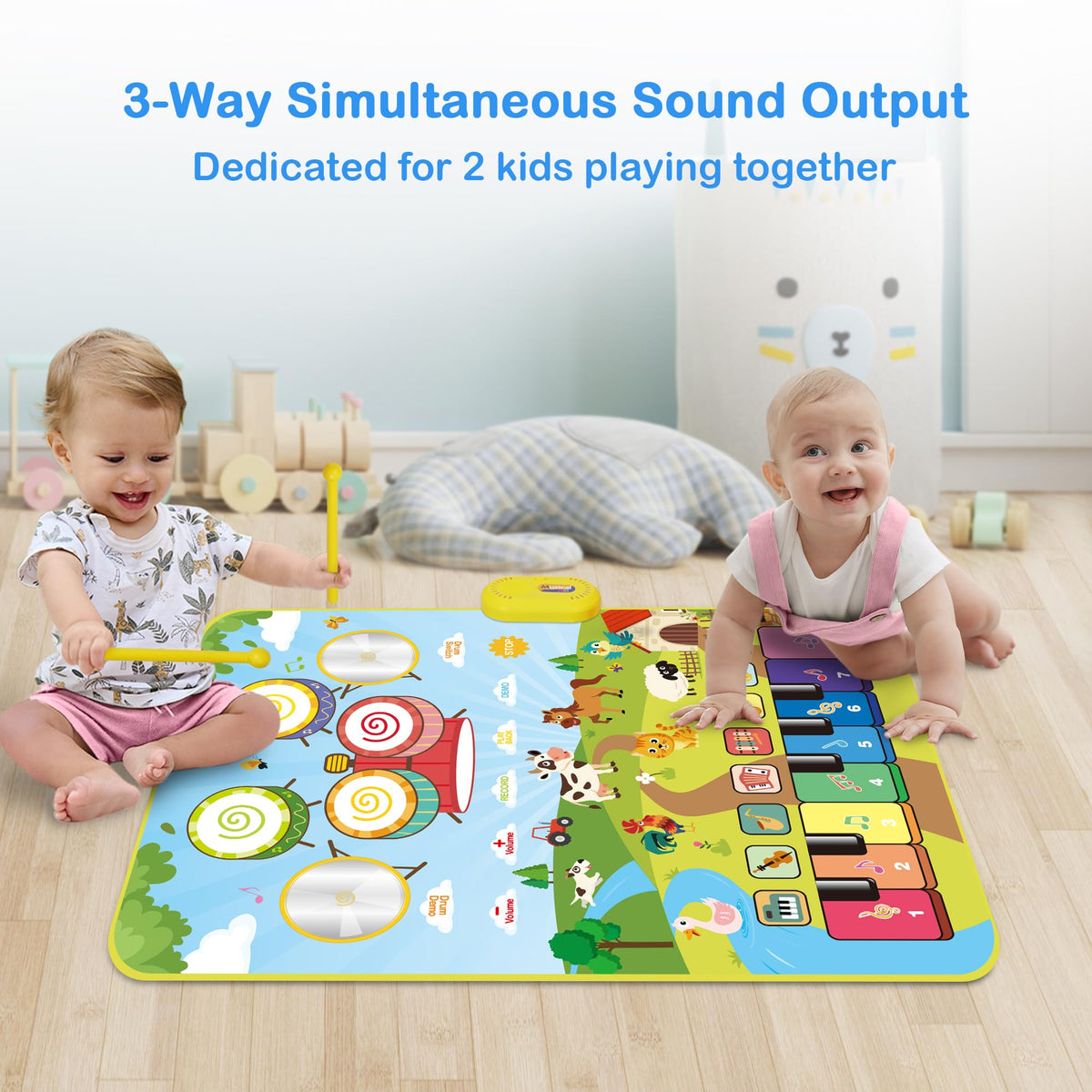 Foki Piano Mats showcases instrument and drum options for creative play.