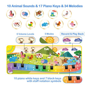 Foki floor piano mat close-up shows soft lights and textured keys.