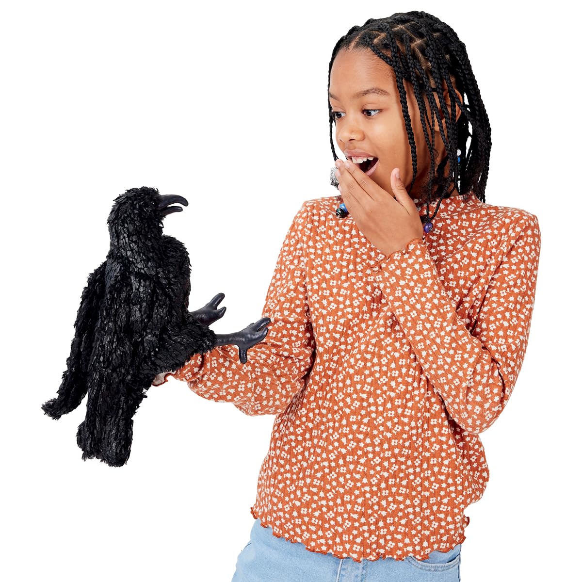 Folkmanis Crow Hand Puppet with movable beak for expressive play
