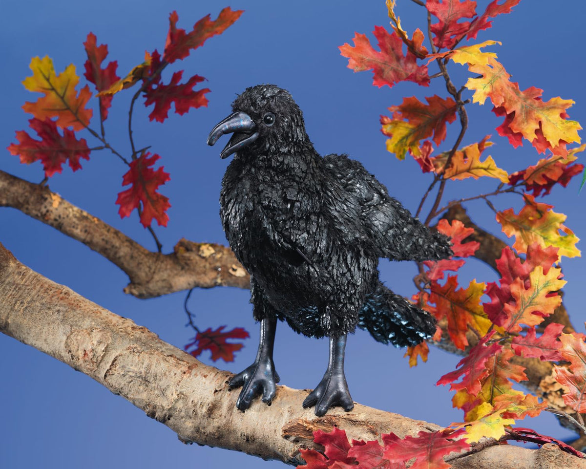 Folkmanis Crow Hand Puppet features sleek plush feathers for realism
