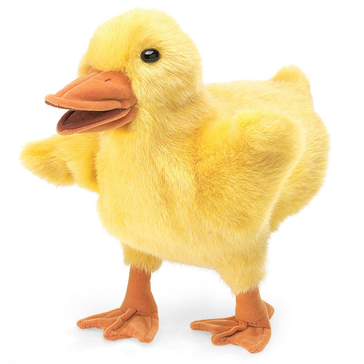 Folkmanis Duckling Hand Puppet yellow, close-up of movable beak for storytelling