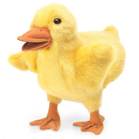 Folkmanis Duckling Hand Puppet yellow, close-up of movable beak for storytelling
