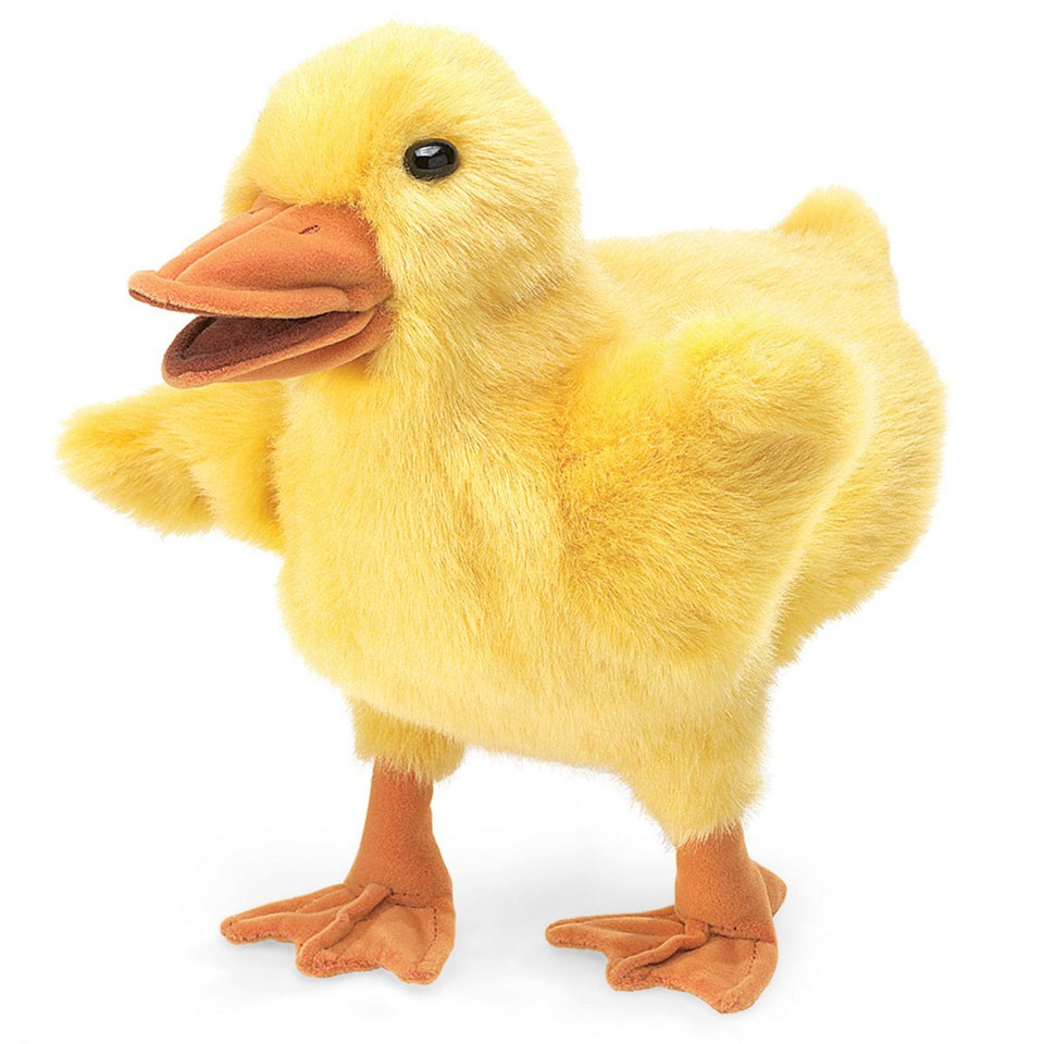 Folkmanis Duckling Hand Puppet yellow, close-up of movable beak for storytelling