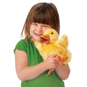 Folkmanis Duckling Hand Puppet yellow, storytelling session with books